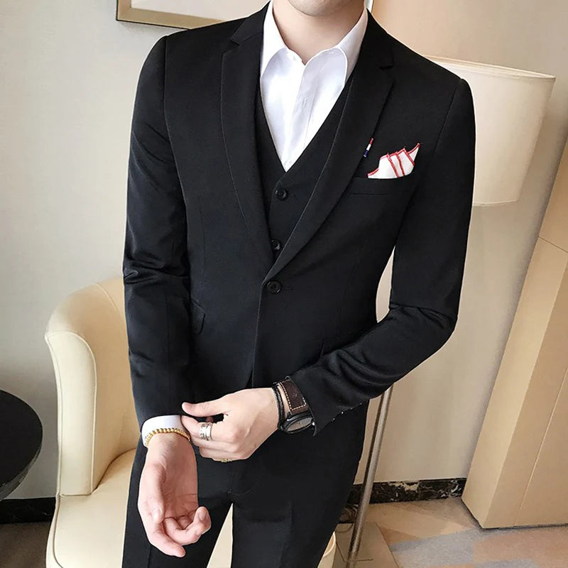 Slim fit Men Suits for Boyfriend 3 Piece Custom Groom Tuxedo with Notched Lapel Man Fashion Costume Blazer Vest with Pants 2023