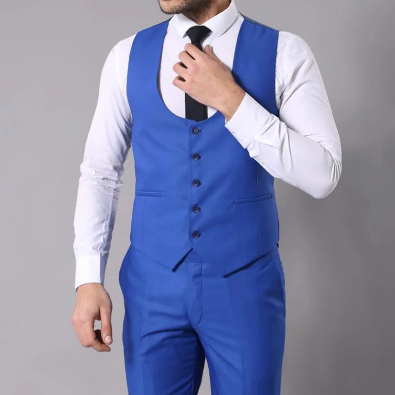 Business Men Suits Slim Fit Royal Blue Wedding Tuxeo for Groomsmen 3 Piece Jacket Vest with Pants Office Male Fashion Costume