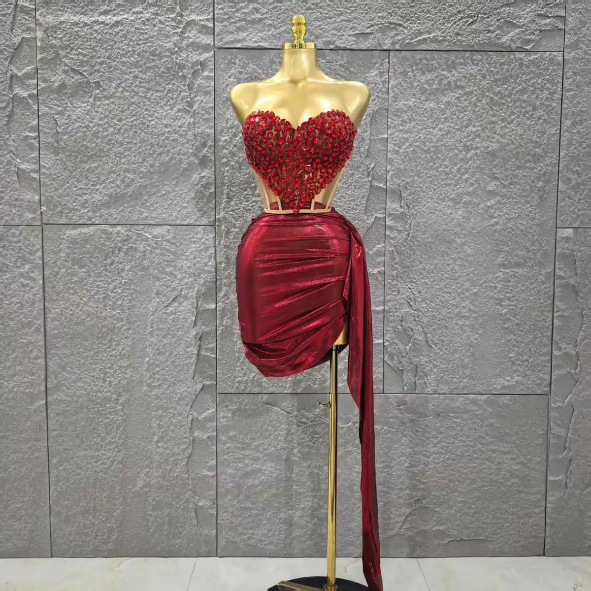 Shinning Crystal Women Sexy Strapless Laced-up 2 Pieces Bodycon Mini Dress Celebrate Nightclub Party Bar Singer Stage Wear