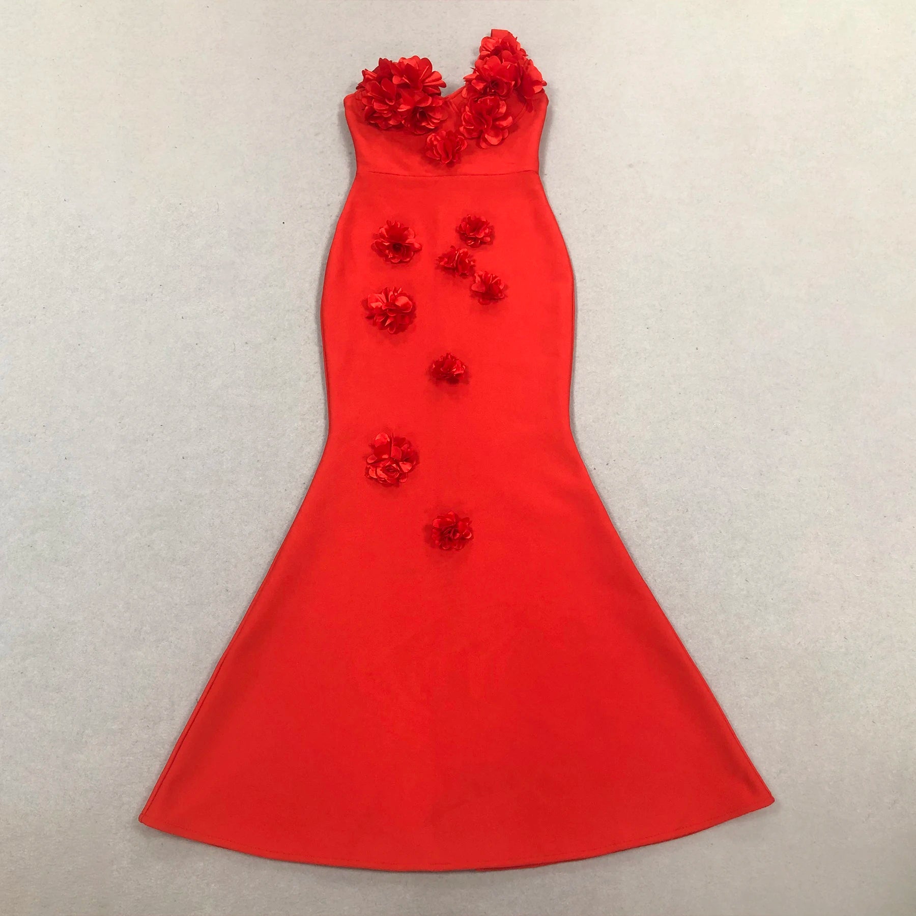 Red Color Women Sexy One Shoulder Florals Bodycon Long Bandage Dress Celebrate Evening Party Wedding Mermaid Outfit