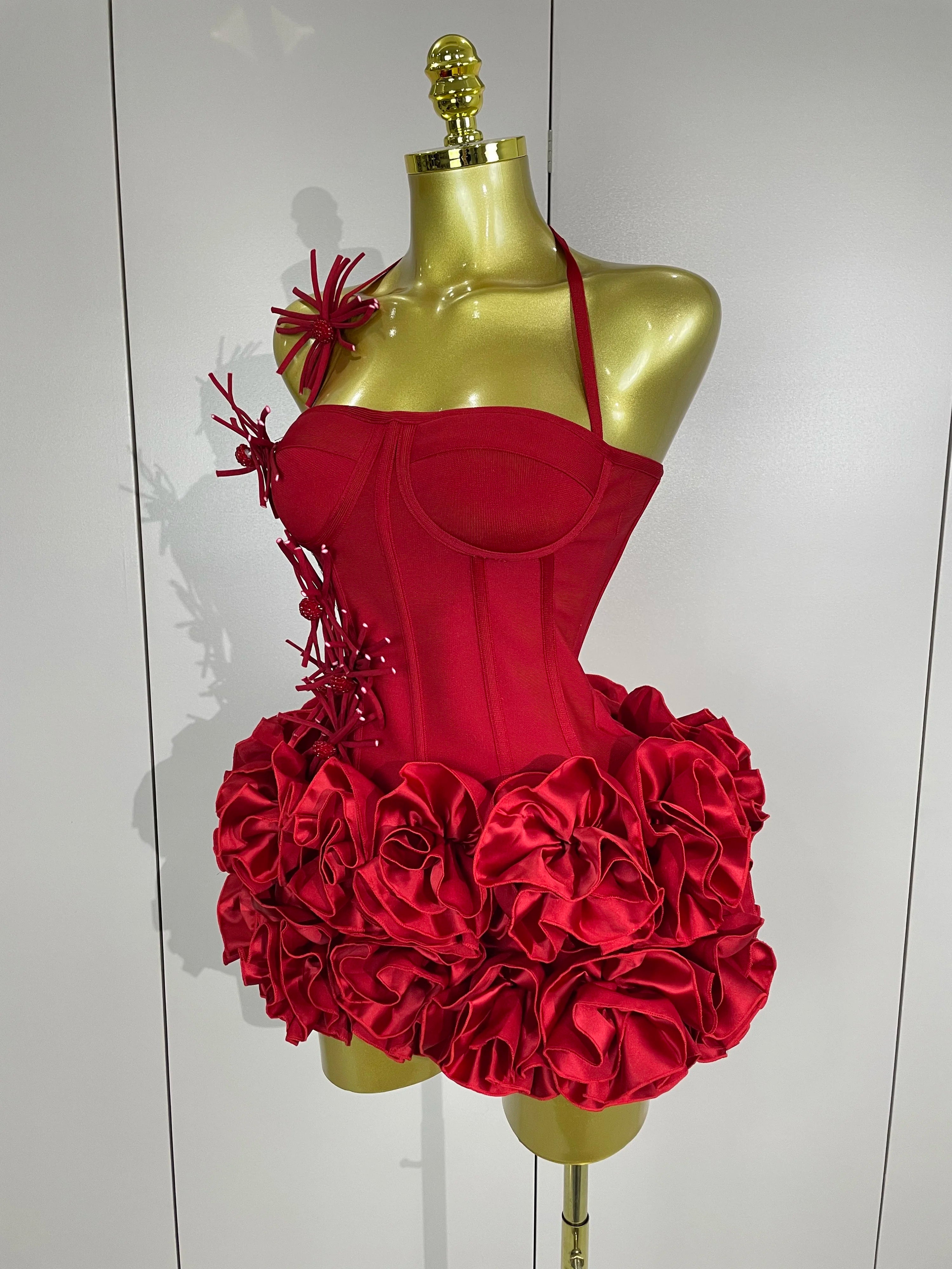 Women Sexy Halter Prom Gown Celebrity Club Two Piece Set Cocktail Elegant Fashion Luxury Birthday Party Red Black Bandage Outfit