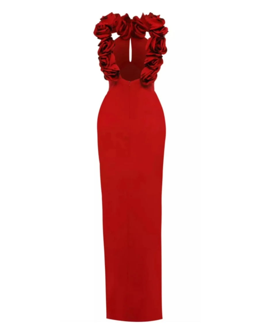 Red Color Women Sexy Off the Shoulder Florals Bodycon Long Bandage Dress Wedding Party Mermaid Celebrate Outfit Vestido