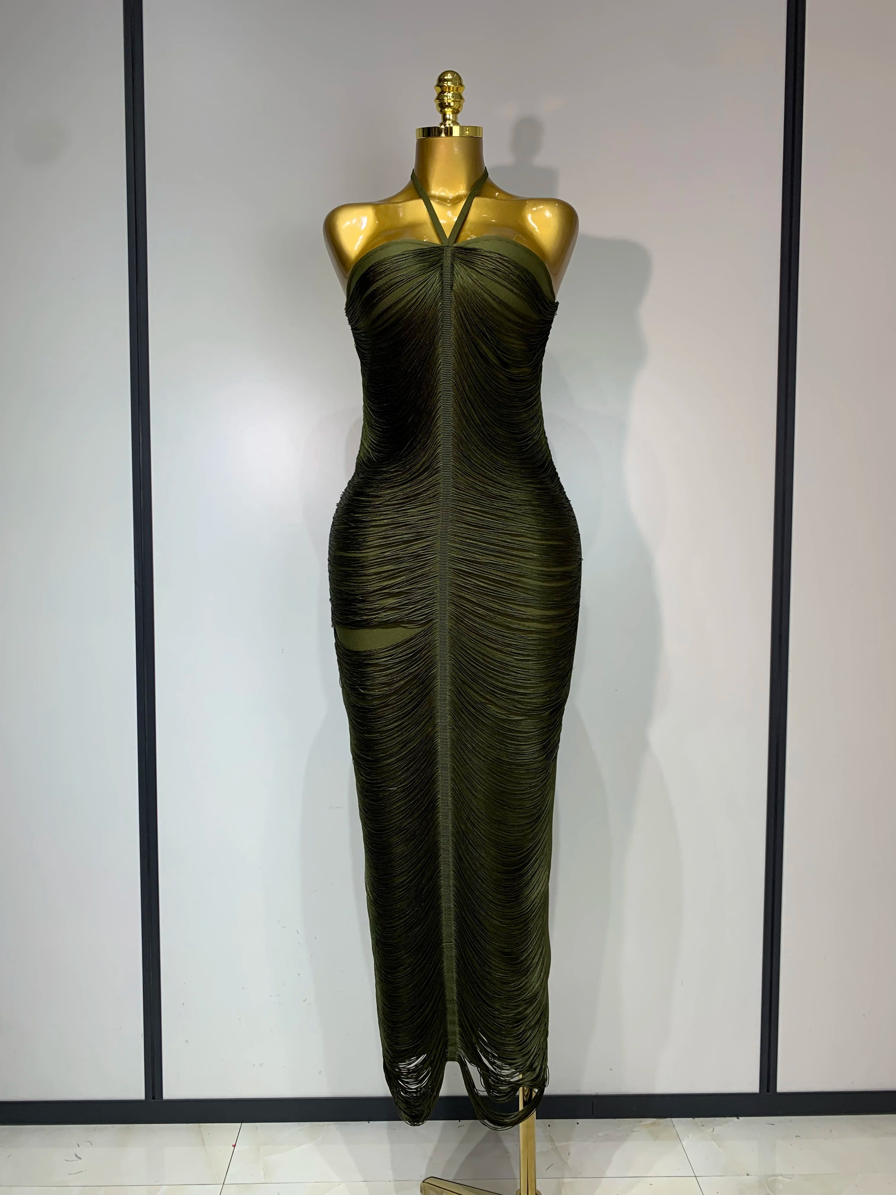 Women Sexy Celebrity Backless Halter Tassel Bodycon Bandage Dress 2025 Elegant Celebirty Evening Party Luxury Birthday Dress