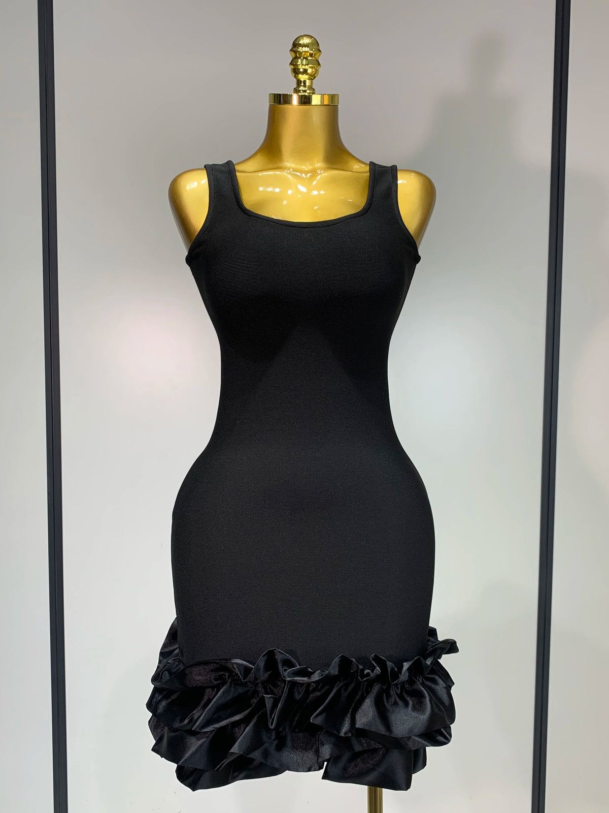 Women Formal Party Spaghetti Strap Bodycon Black Ruffle Sleeveless Bandage Dress Elegant Prom Gown Club Evening Party Dresses