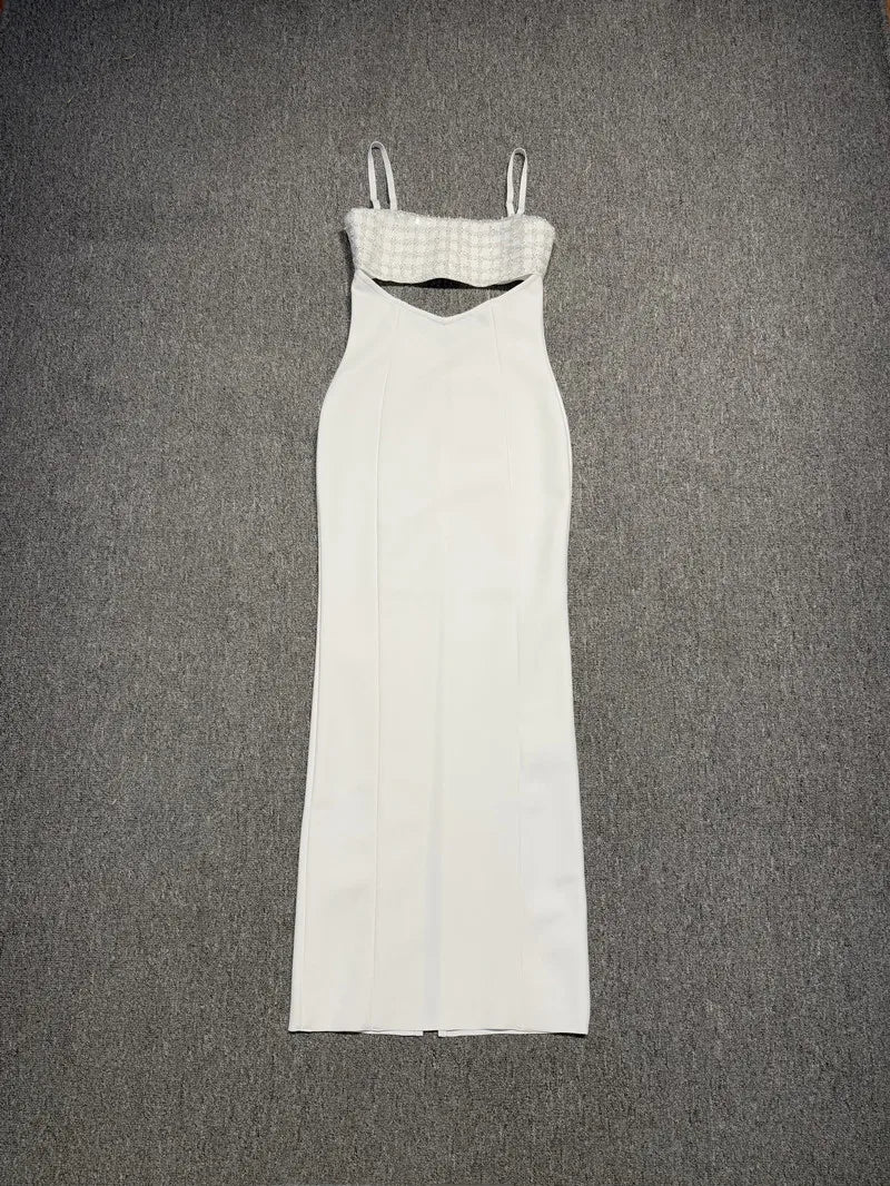 New Arrival Women Sleeveless Sexy Strap Shinning Rhinestones Bodycon Long Bandage Dress Celebrate Nightclub Party Birthday Wear
