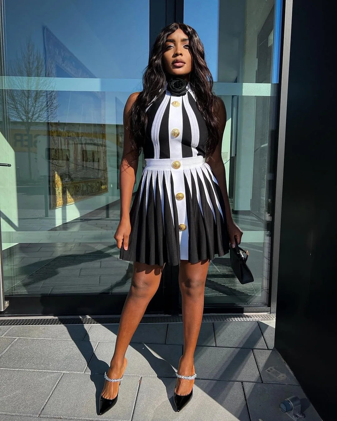 2024 New Summer Women Sexy Halter Off the Shoulder A-Line Mini Dress Bandage Fashion Button Birthday Party Evening Dress Vestido