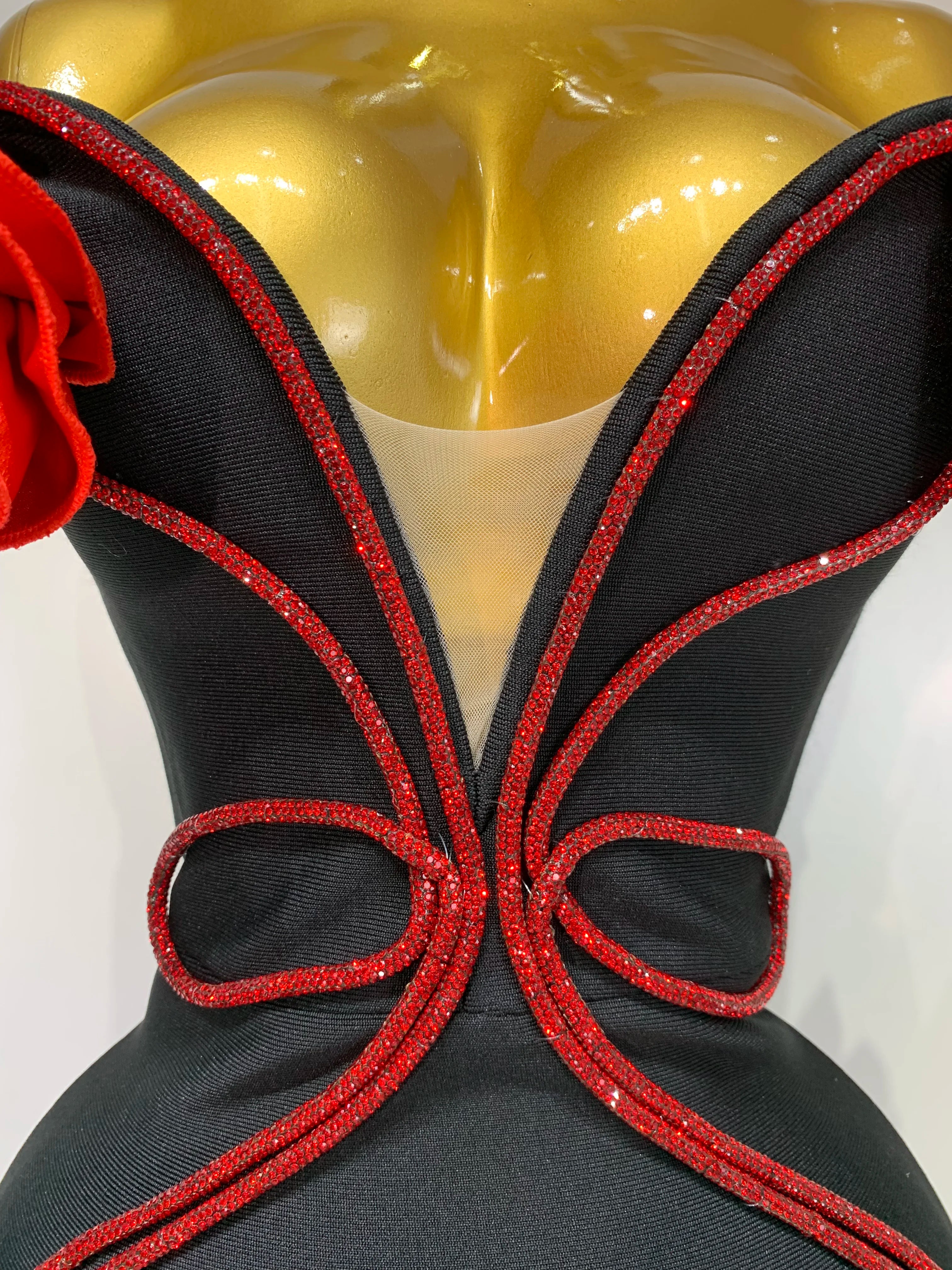 Sexy Strapless Flower Appliques Sexy Diamond Bodycon Bandage Mermaid Dress Celebrity Evening Runway Party Club Birthday Dress