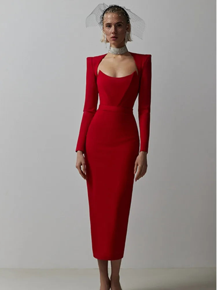 Arrival Women Winter Sexy Long Sleeve V Neck Pink Black White Midi Bandage Dress Elegant Evening Club Party Dress
