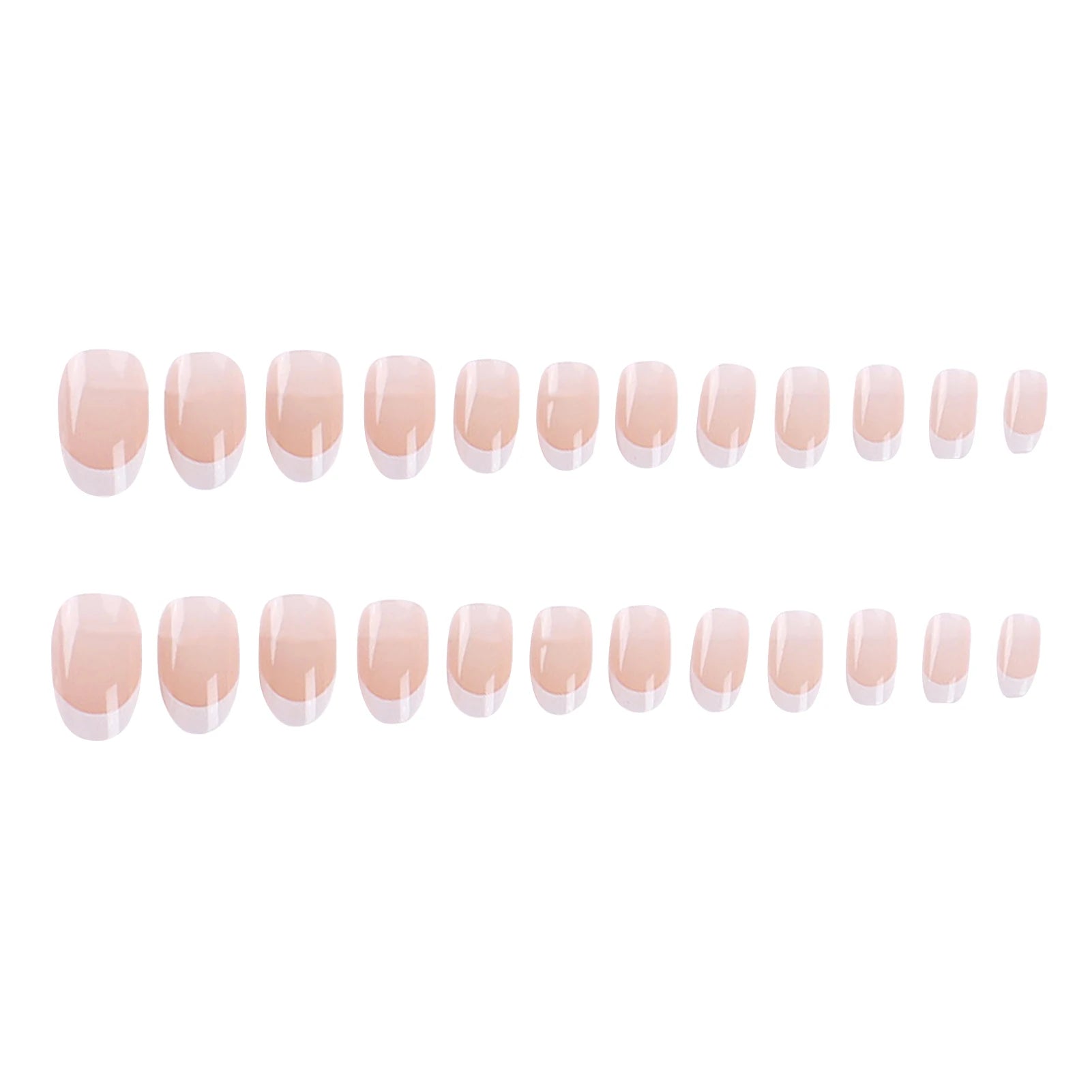 Nude Color Fake Nails for Women and Girls Short Round Head Press on Nails White French Tip Simple DIY Manicure False Nails