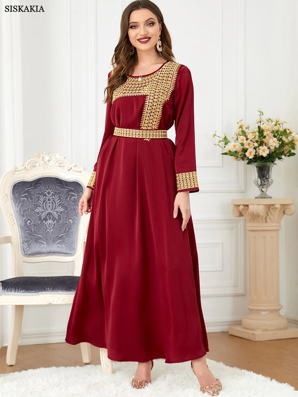 Elegant Casual Women's Dresses Abayas For Women Luxury 2 Piece Muslim Sets Embroidery Belted Kaftan Islamic Dresses Ramadan