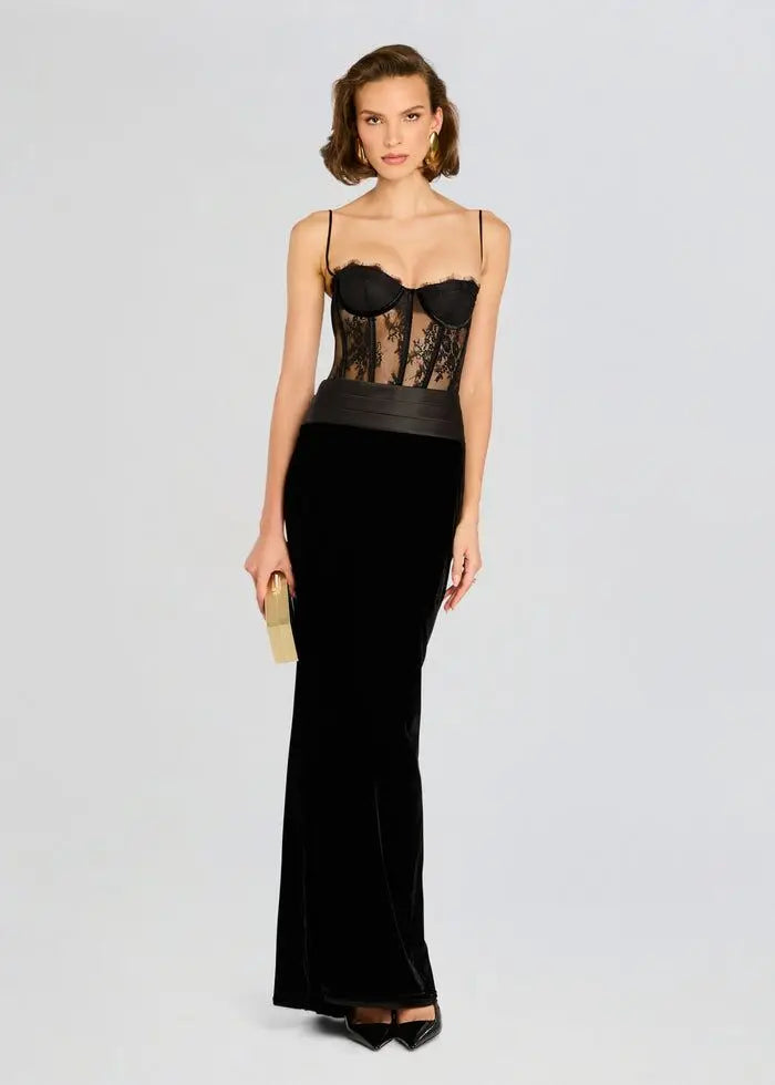 Black Color Women Sleeveless Sexy Strap Lace Bodycon Long Dress Valentine's Day Celebrate Birthday Vacation Outfit Vestido