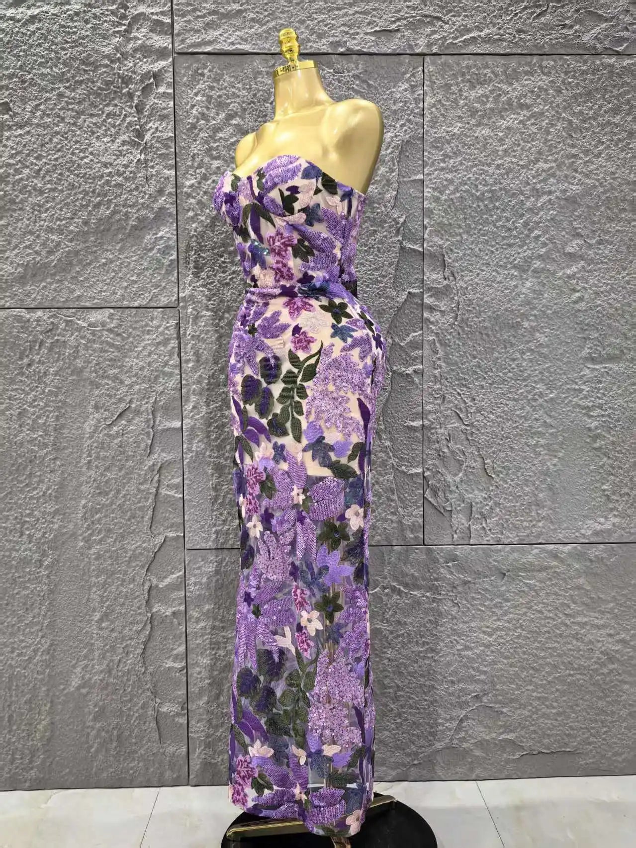 High Quality Women Sexy Strapless Embroidery Bodycon Long Dress Celebrate Evening Party Vacation Girls' Birthday Outfit