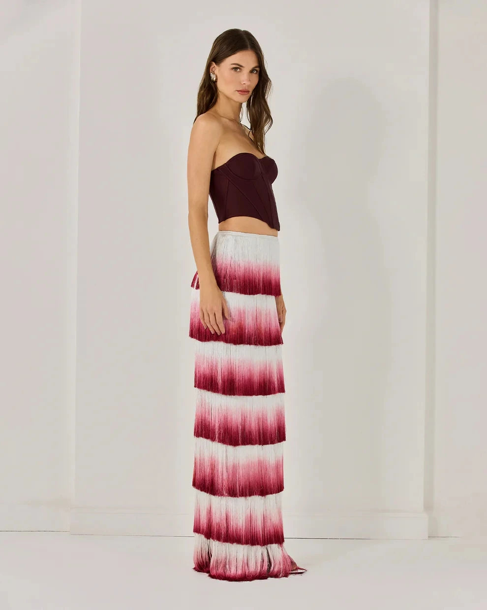 New Arrival Women Sexy Strapless Gradient Tasseles Strapless 2 Pieces Bodycon Bandage Long Dress Celebrate Birthday Party Outfit