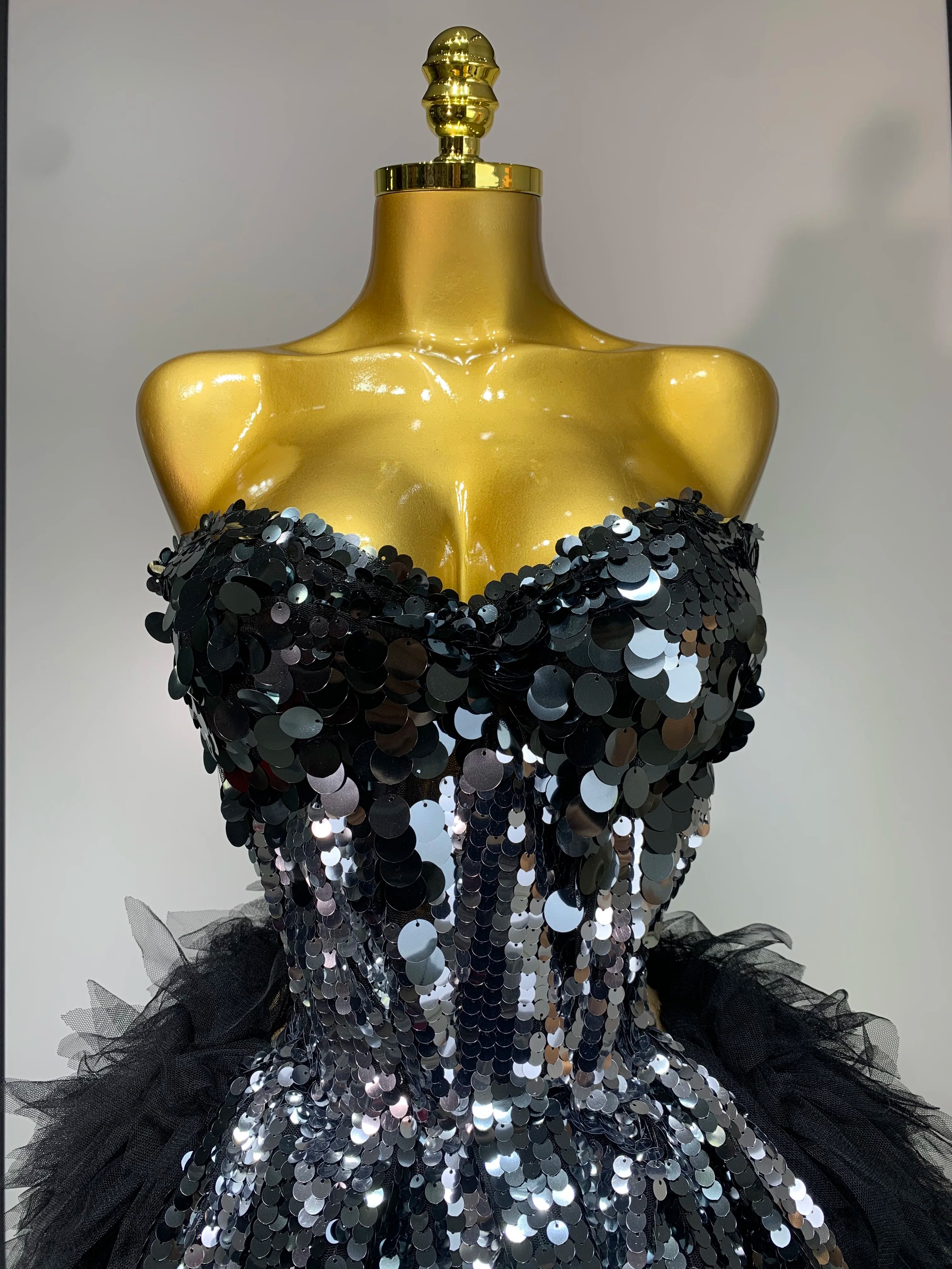 Sparkly Black Sequins Two Pieces Set for Women Party Evening Prom Celebrate Birthday Photo Shoot Dress Nightclub Dance Costume