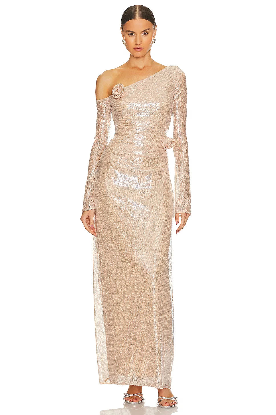 2025 New Shinning Sequins Women Long Sleeve Off the Shoulder Bodycon Long Maxi Dress Fashion Celebrate Birthday Party Outfit