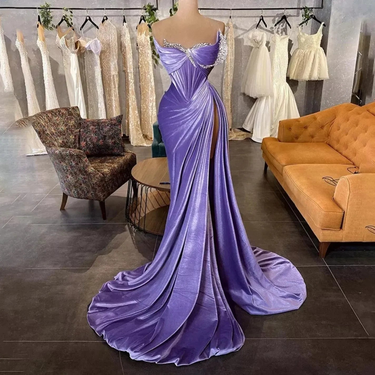 Glitter Mermaid sexy strapless backless wrap hips with floor length cocktail party formal ball party luxury evening dress