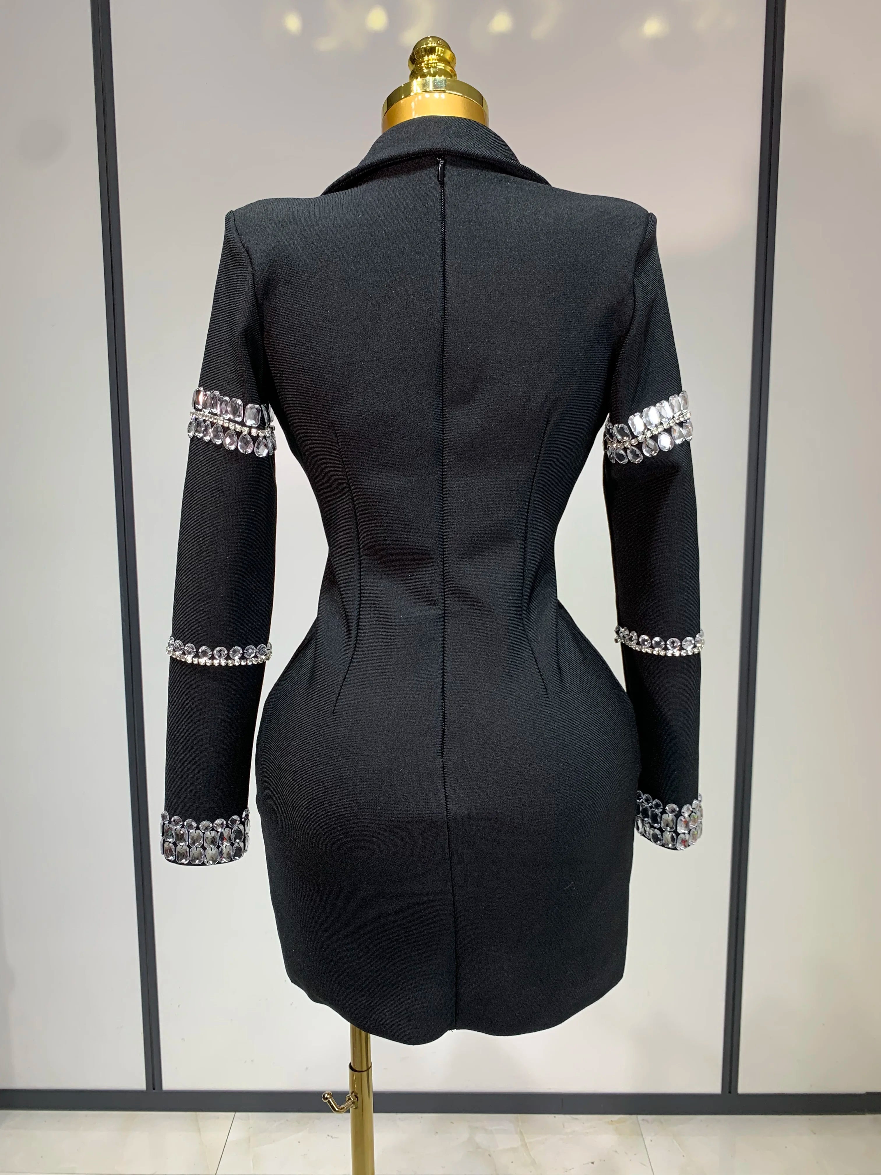 Women Sexy Long Sleeve V Neck Beading Rhinestone Mini Bodycon Bandage Dress 2025 Celebrity  Elegant Evening Party Birthday Dress
