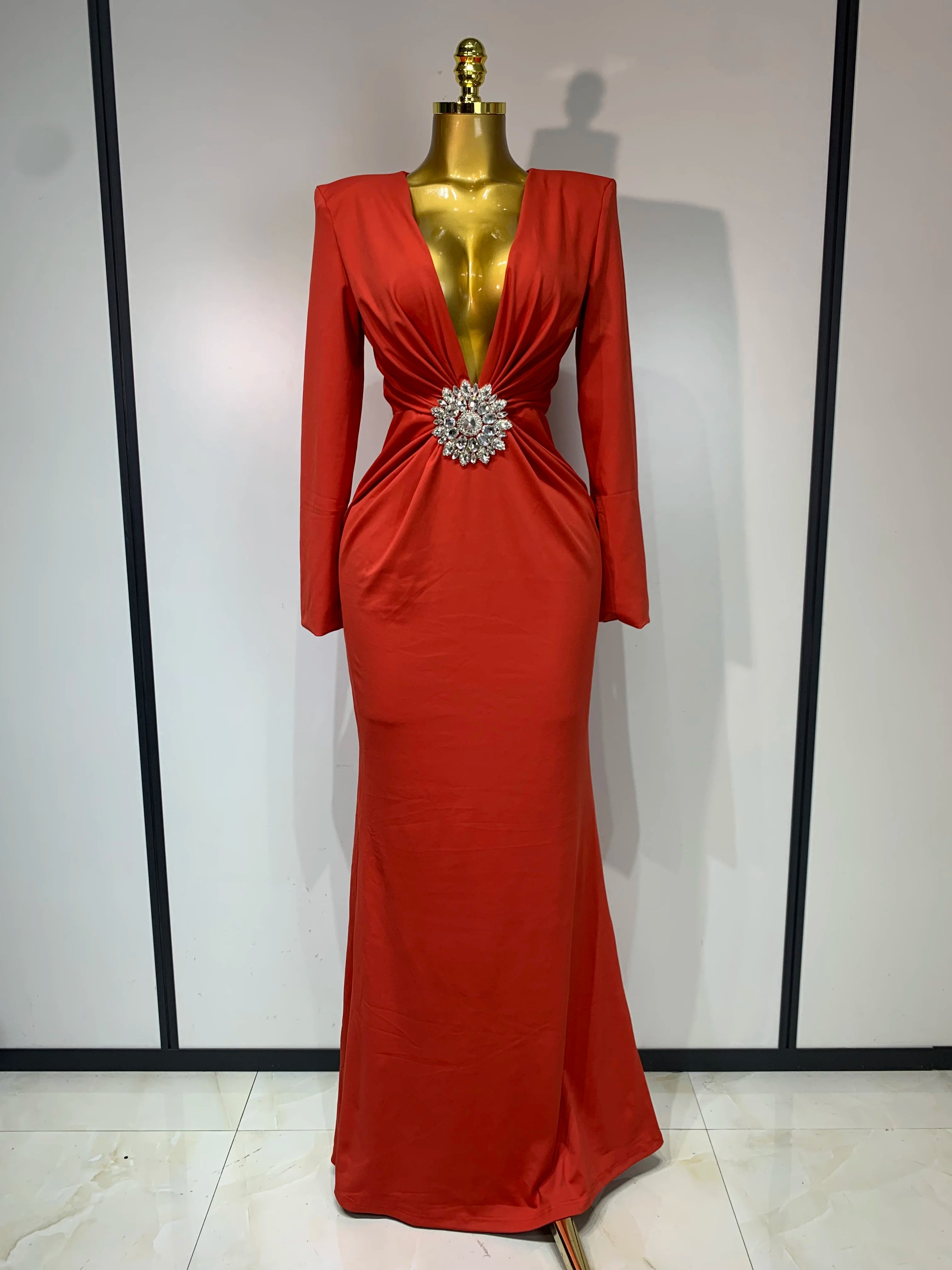 Women Long Sleeve Deep V-Neck Bodycon Long Dress Elegant Evening Party Club Celebrate Cocktail Outfit Luxuru Birthday Dress