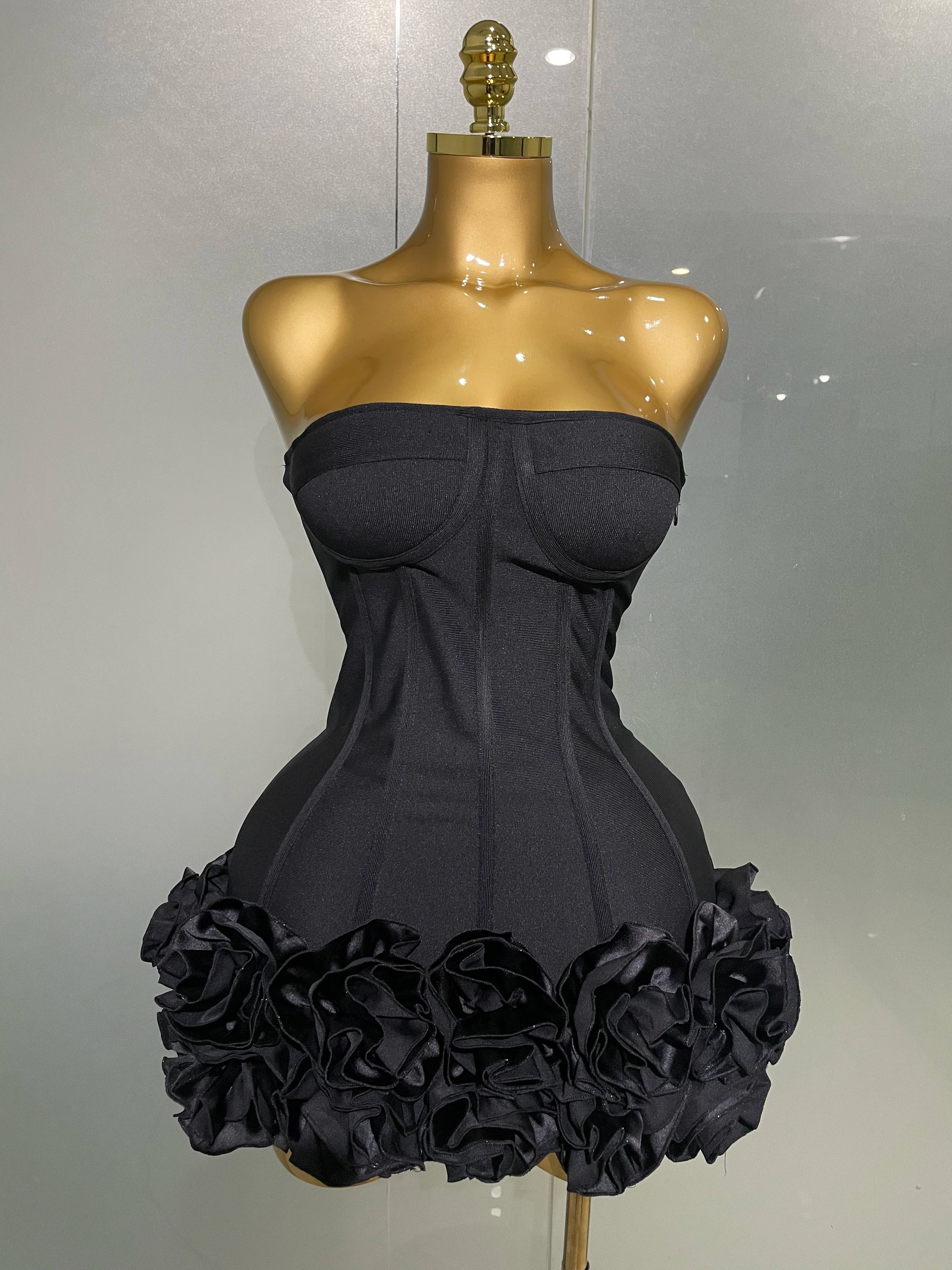 2025 Sexy Evening Bandage Dress Strapless Bodycon Flowers Mini Celebrity Women Birthday Party Dress Photo Shoot Nightclub Outfit