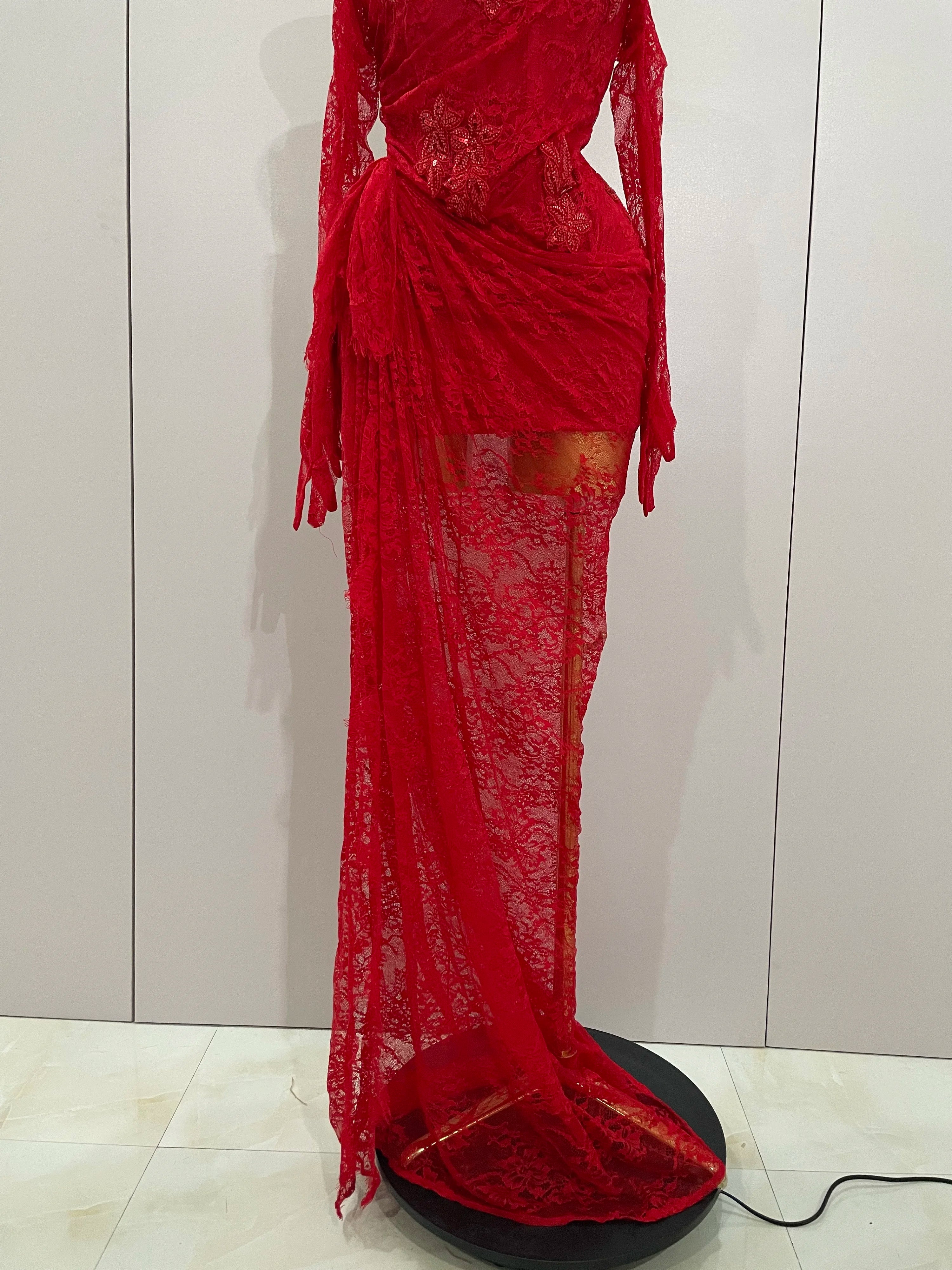 Women Sexy Strapless Backless Red Lace Split Maxi Long Bodycon Dress 2025 Celebrity Elegant Evening Club Birthday Party Outfit