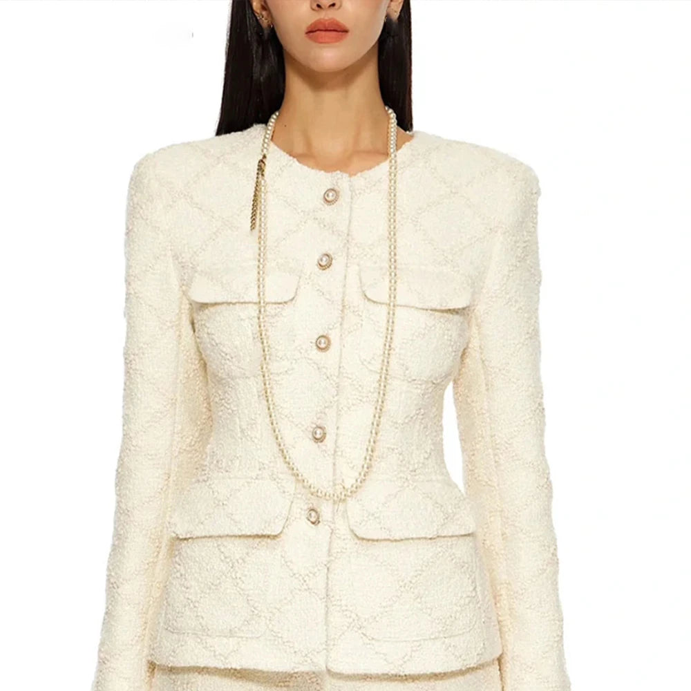 TWOTWINSTYLE Solid Temperament Two Piece Sets For Women O Neck Long Sleeve Coat High Waist Shorts Elegant Set Female Fashion New
