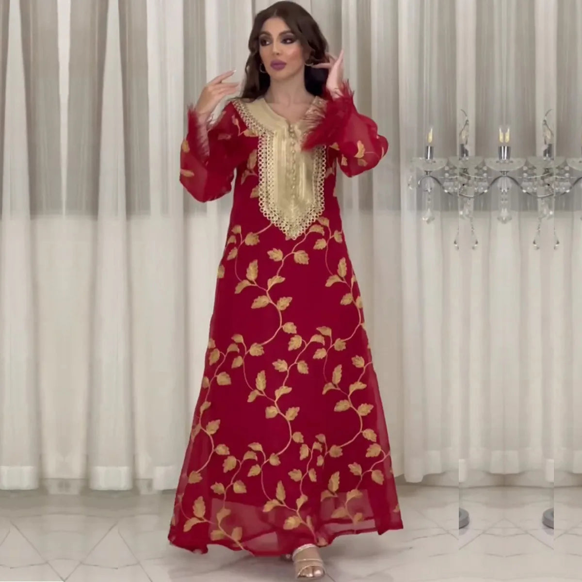 Abaya For Ramadan Gurban Festival Arab Dubai Embroiled Decal Dress Museum Waist Robe Muslim Middle East Abaya Women Clothing Red