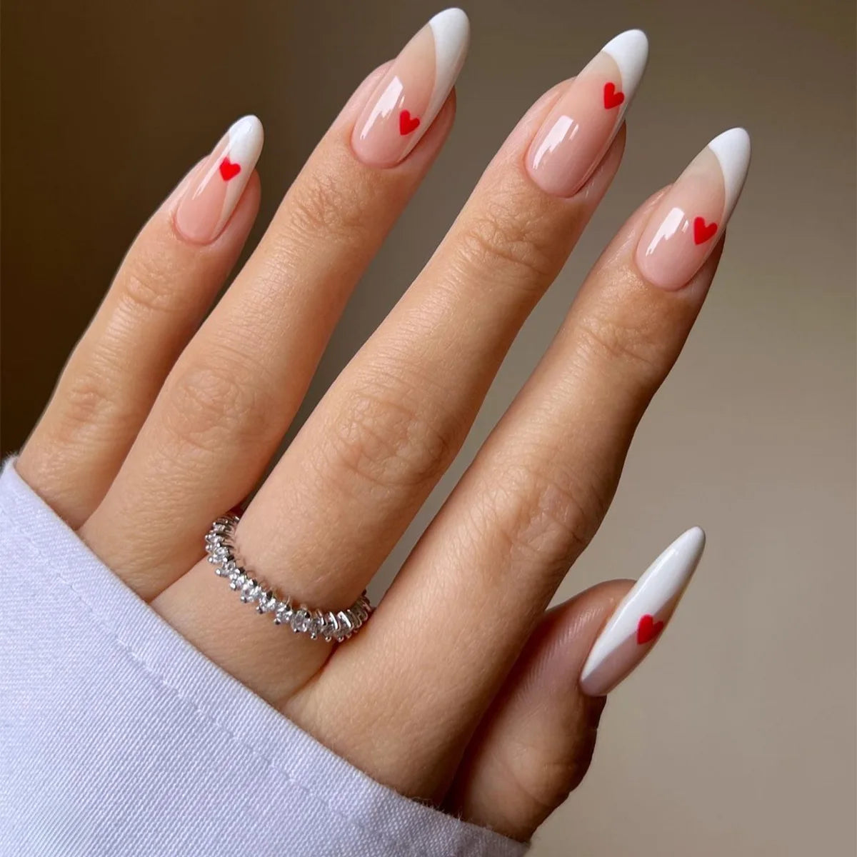 White French Style Fake Nails Gentle Pink Press on Nails 3D Bowknot Design Almond Charm Manicure Korean Fashion False Nail 24Pcs