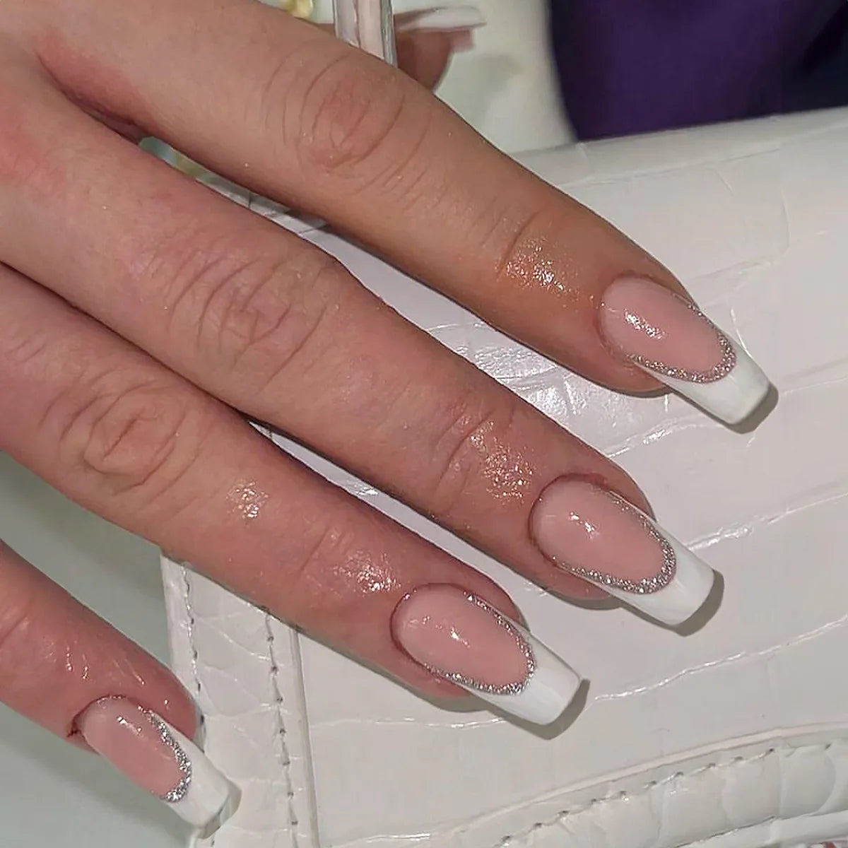 White French Style Fake Nails Gentle Pink Press on Nails 3D Bowknot Design Almond Charm Manicure Korean Fashion False Nail 24Pcs