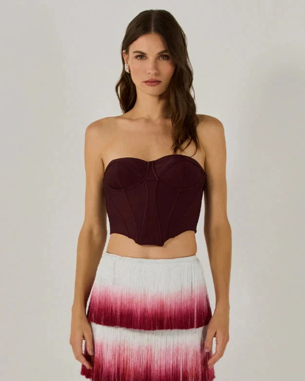 New Arrival Women Sexy Strapless Gradient Tasseles Strapless 2 Pieces Bodycon Bandage Long Dress Celebrate Birthday Party Outfit