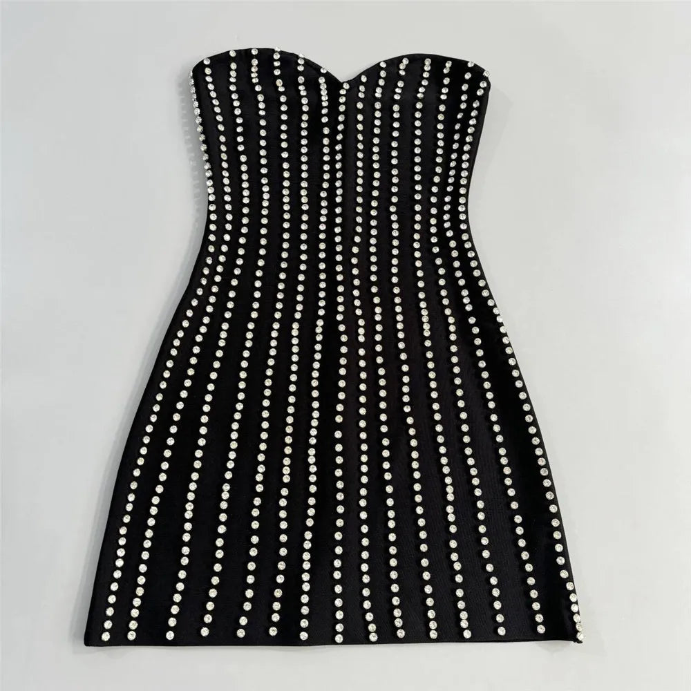 Top Quality Women Sexy Strapless Shinning Diamond Bodycon Mini Bandage Dress Nightclub Party Celebrate Birthday Outfit