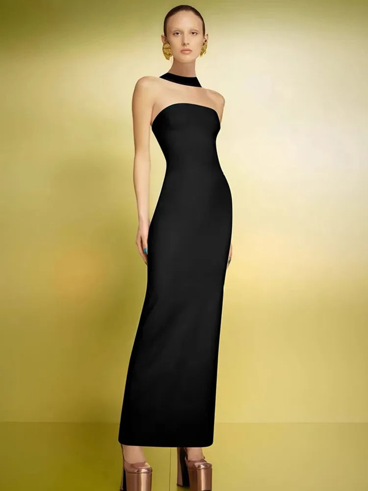 Women Celebrity Sexy Backless Halter Red White Maxi Long Summer Bandage Bodycon Dress 2025 Elegant Evening Club Party Outfit