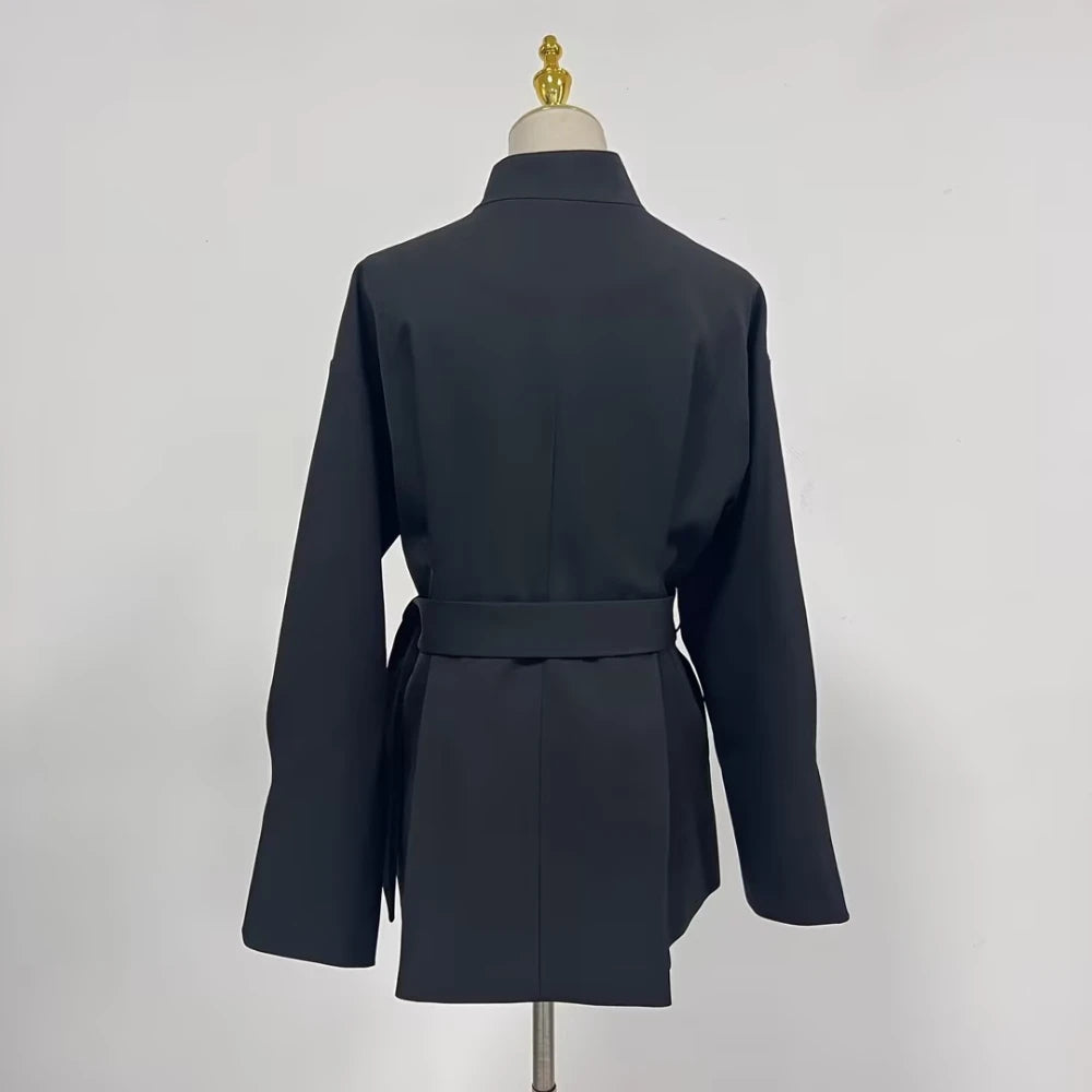 TWOTWINSTYLE Solid Loose Spliced Single Breasted Fashion Jackets for Women Round Neck Long Sleeves Temperament Jacket Female New