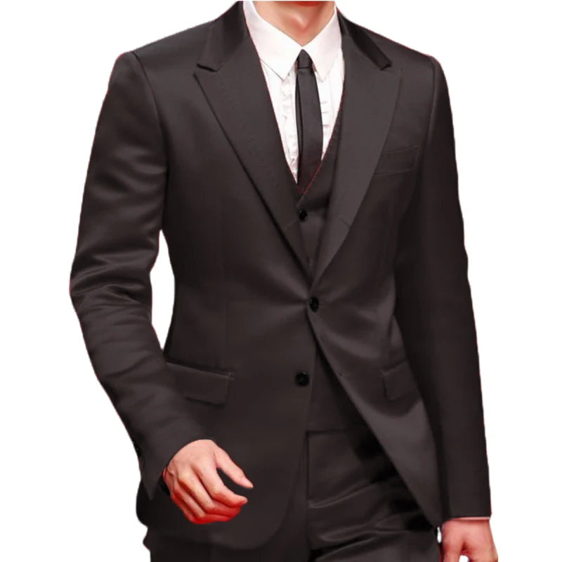 Slim Fit Red Men Suits for Prom Singer Stage 3 Piece Satin Wedding Groom Tuxedo Male Fashion Jacket Waistcoat with Pants 2023 black