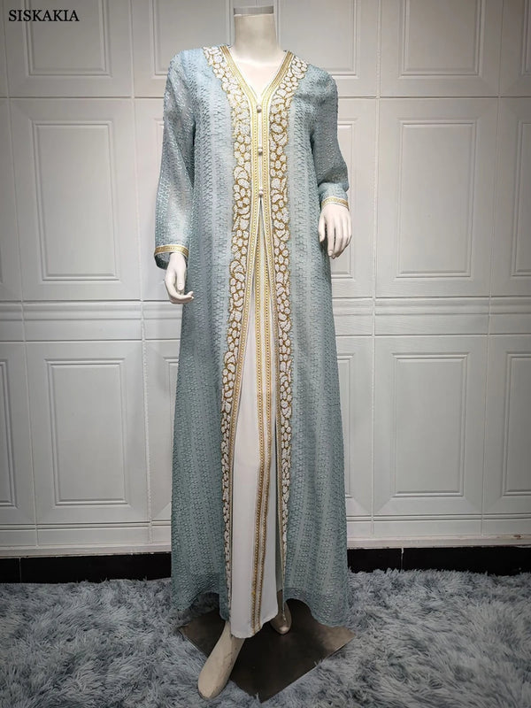Fashion Muslim Sets Sleeveless Under Dress And Bleted Sequins Long Dresses Galabia Ramadan Jellabiya Saudi Arab Kaftan
