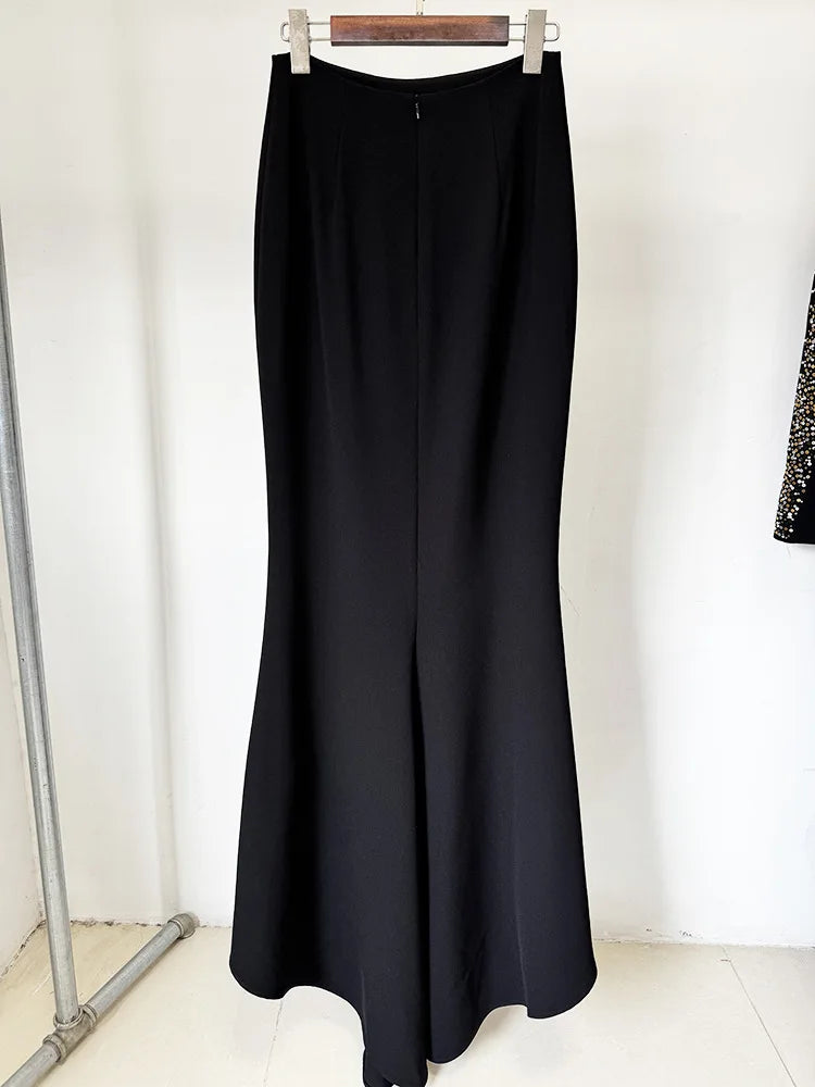 2025 New Autumn Women Long Sleeve Sexy Shinning Rhinestones 2 Pieces Bodycon Long Skirt Set Formal Evening Party Celebrate Set