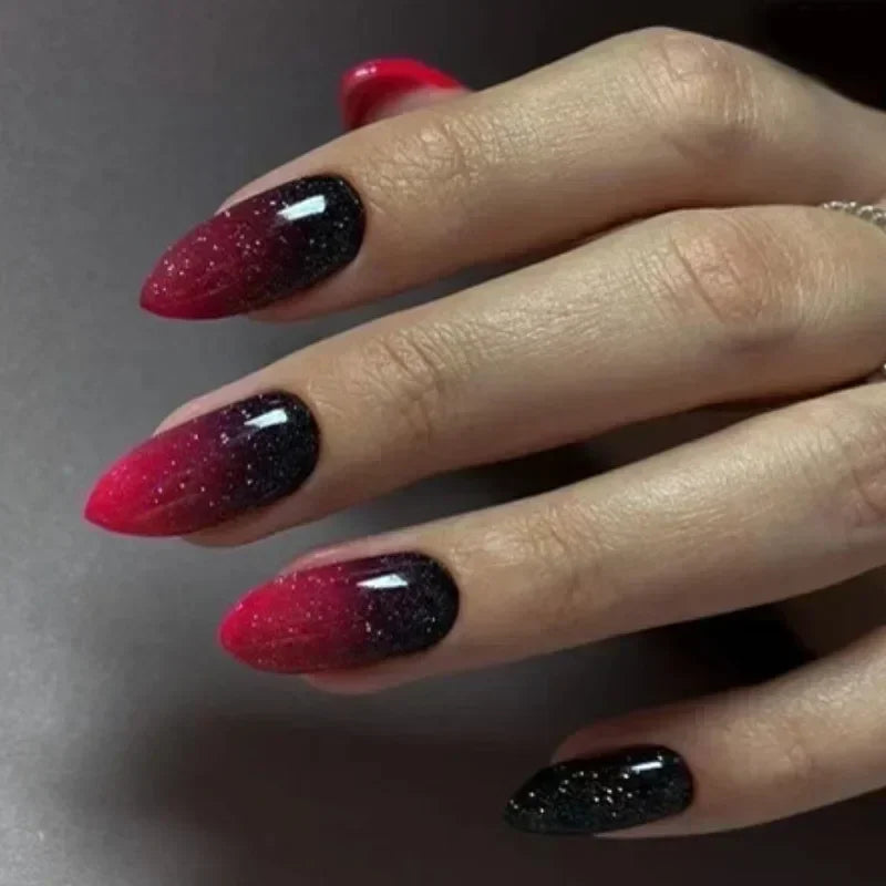24Pcs Autumn Winter Matte Almond False Nails with Glue Rose Leaf Printing Nail Art Simple Full Cover Press on Acrylic Nails Tips