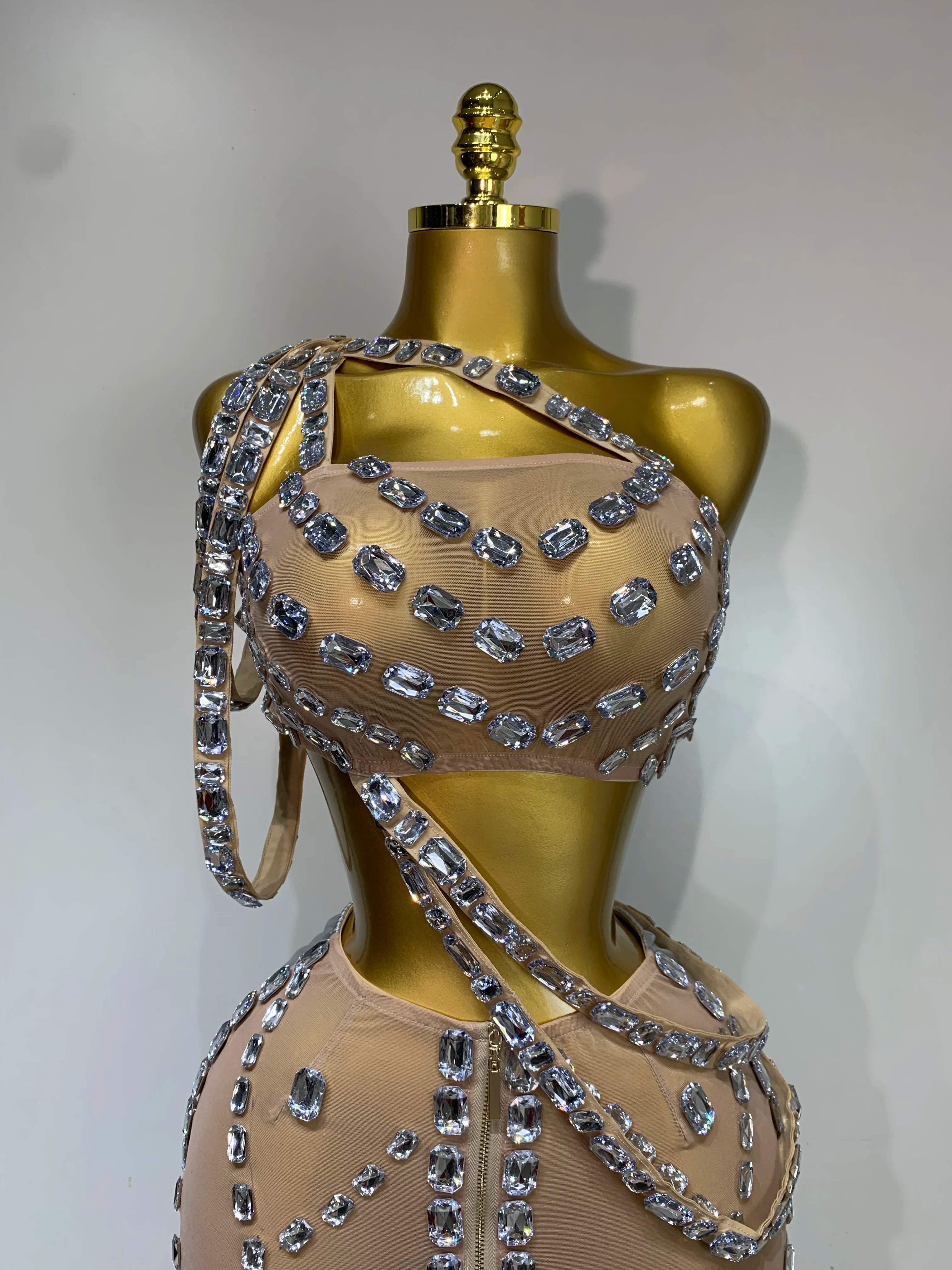 Celebrate Luxury Birthday Stage Show Wear Sparkling Rhinestones Two Pieces Set Sleelveless Evening Party Dresses Club Outfit