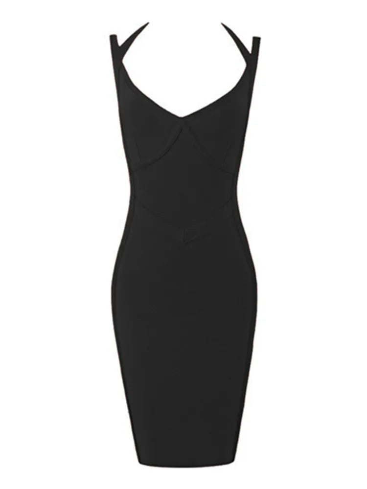 Free Shipping Women Summer Style Sexy V Neck Backless Black Red Bandage Dress 2022 Designer Fashion Evening Party Dress Vestido