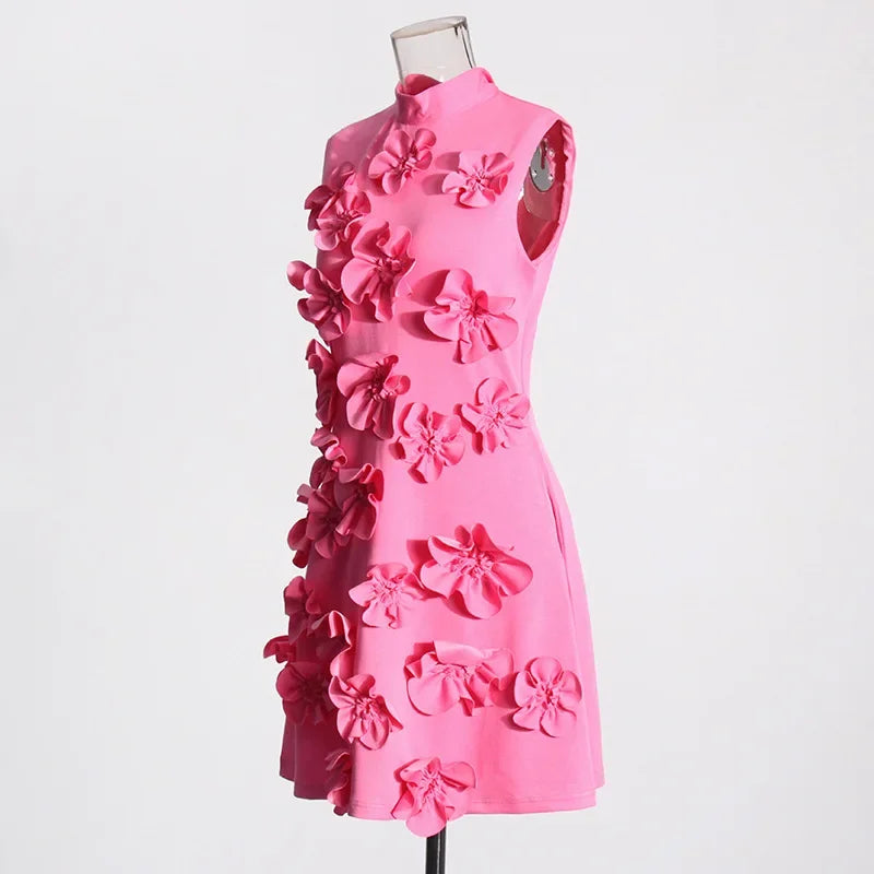 Elegant Ladylike Short Skirt Heavy Embroidery Splicing Belted Dress Women's Fashion Spring New Arrival Sleeveless Dress