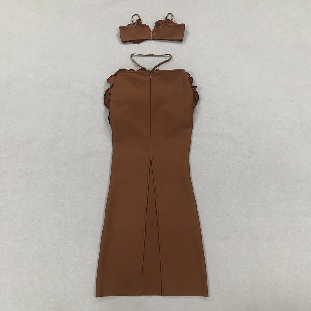 TWOTWINSTYLE Solid High Street Two Piece Set For Women Bustier Tops Patchwork Zipper Midi Skirts Appliques Sets Female Style New