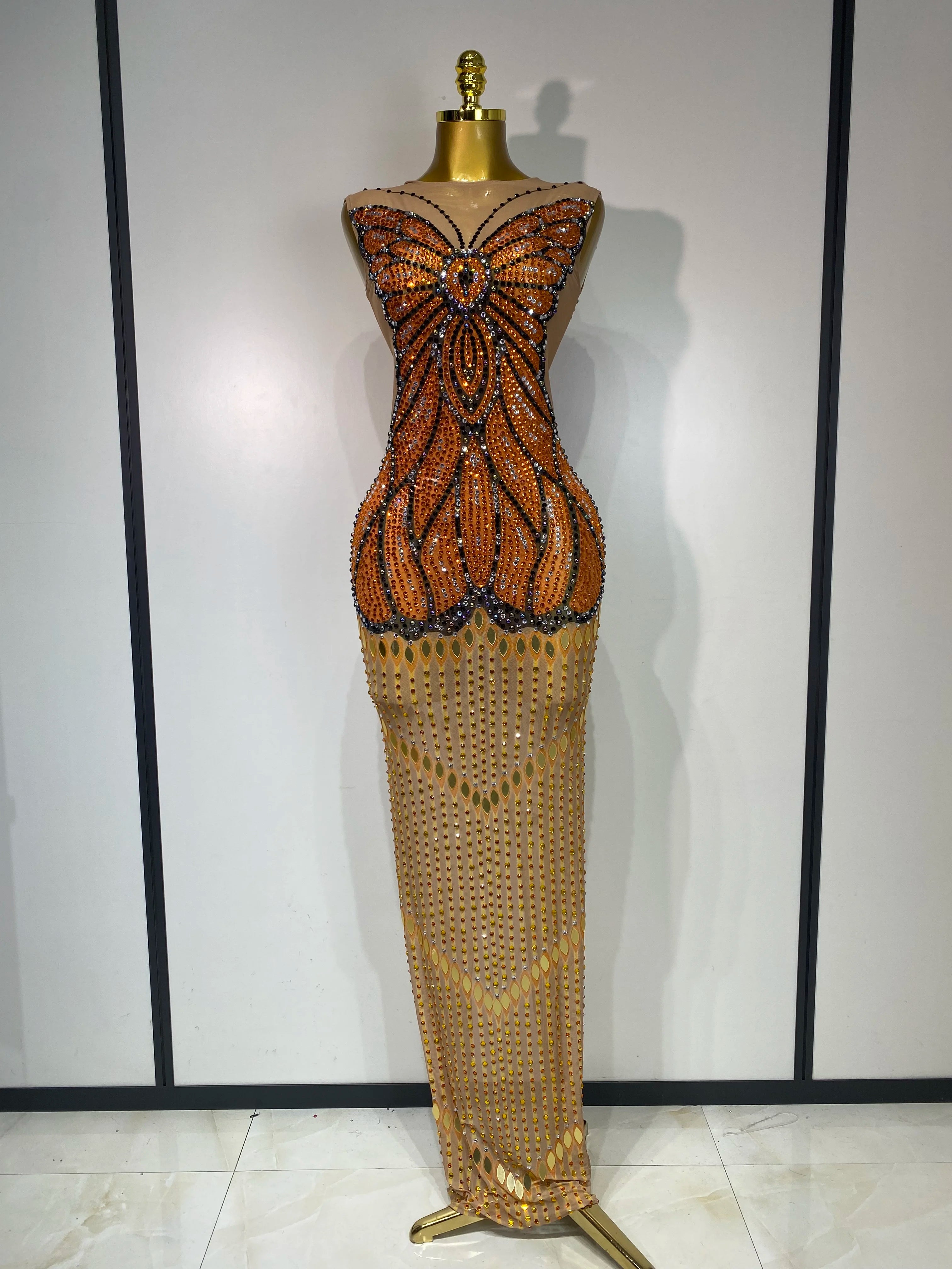 Sparkly Rhinestones Mesh Short Dress 2025 Sexy Sleeveless Luxury Birthday Evening Party Gown Performance Singer Stage Outfit