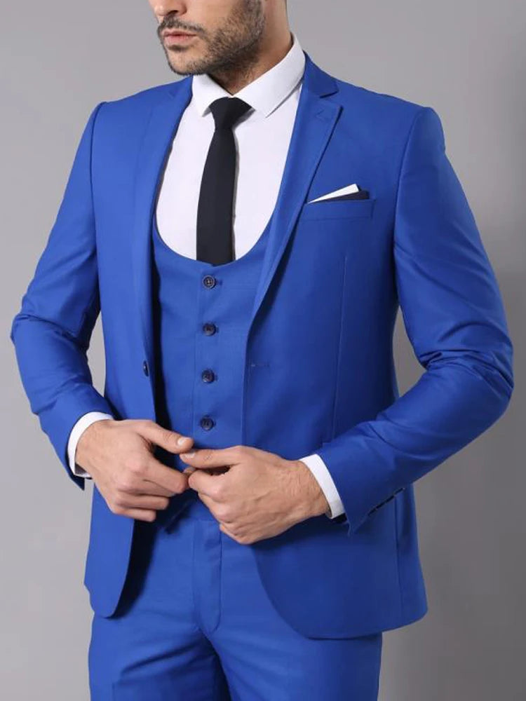 Business Men Suits Slim Fit Royal Blue Wedding Tuxeo for Groomsmen 3 Piece Jacket Vest with Pants Office Male Fashion Costume ROYAL BLUE