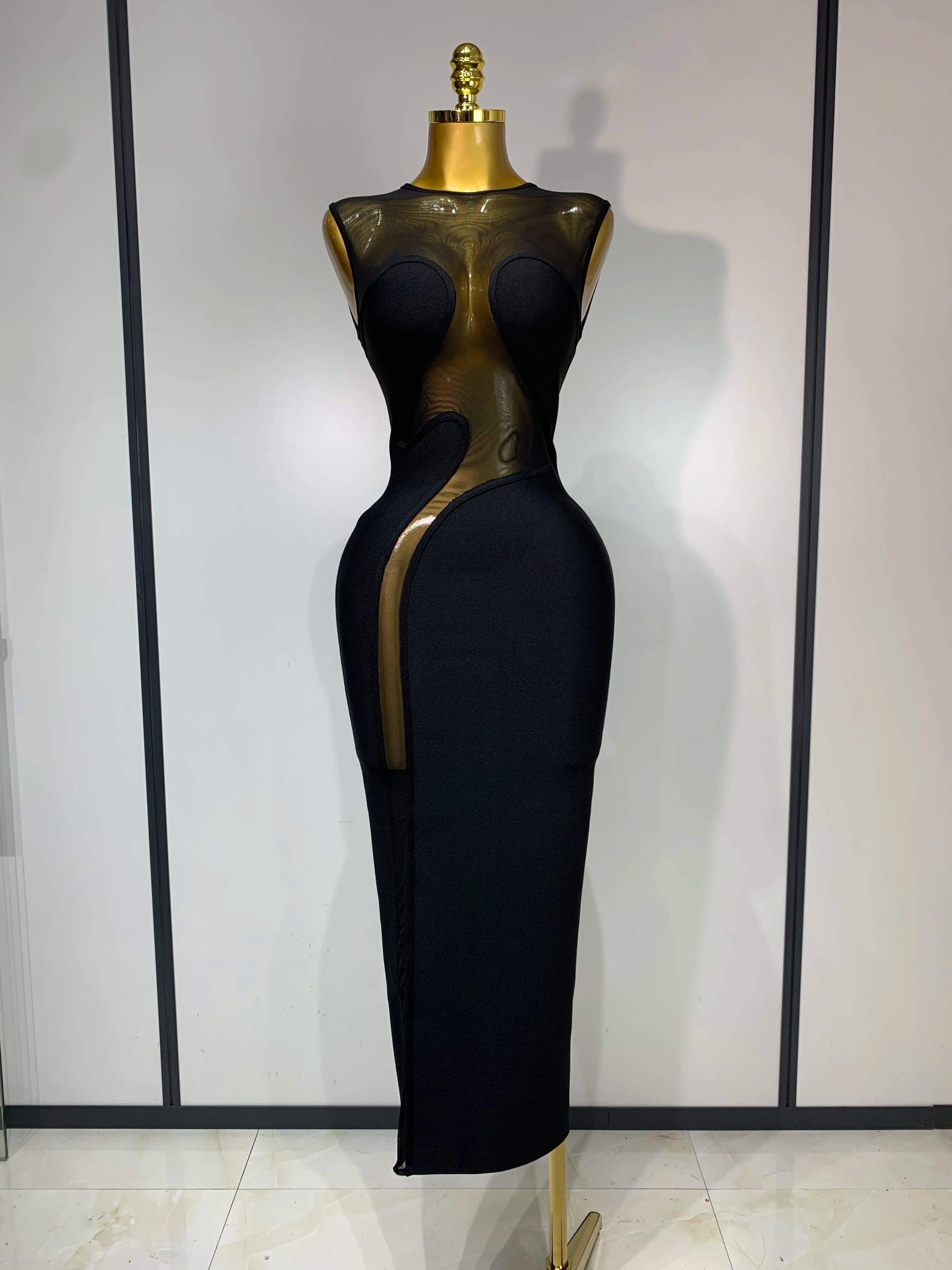 High Quality Sexy O Neck Mesh Bodycon Bandage Dress Evening Party Gown 2025 Celebrity Elegant Luxury Birthday Club Dresses