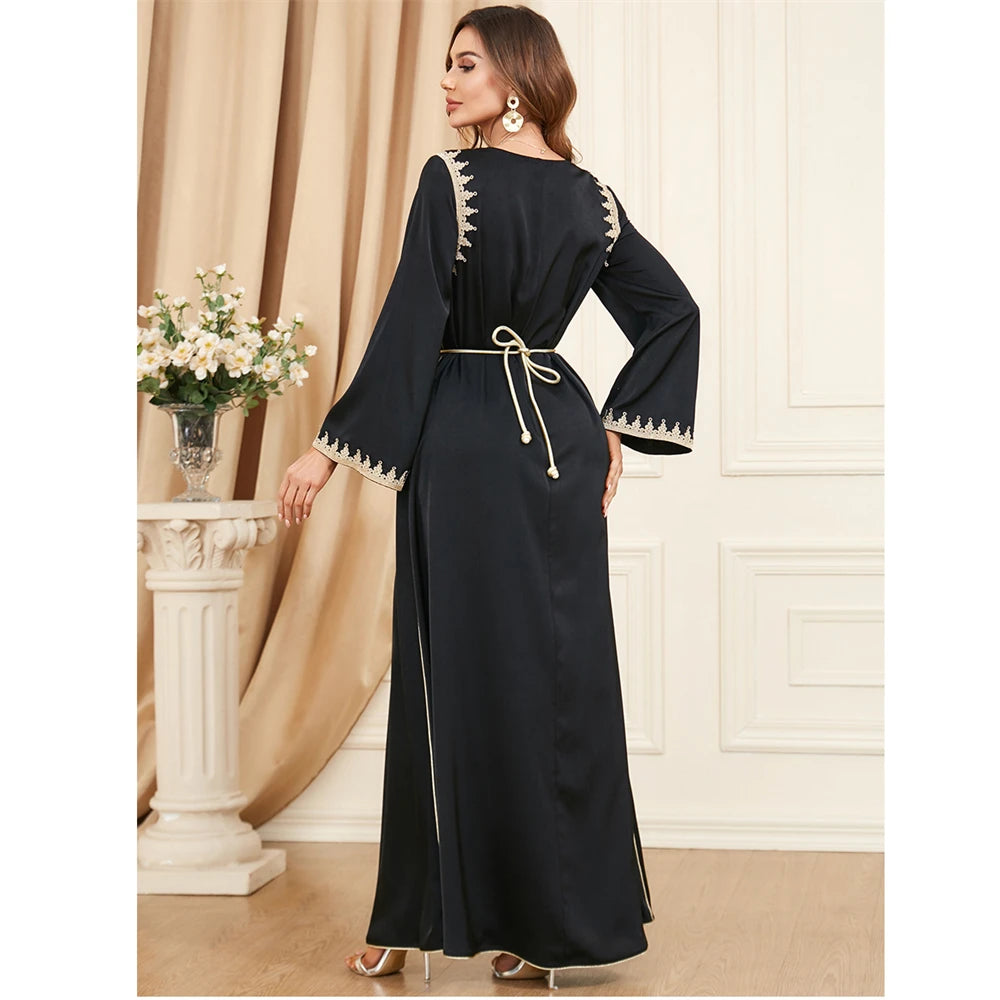 2024 Autunno Abaya per donne eleganti Golfo musulmano Jalabiya Scissione Hem Maxi Dress Turchia Eid Party Kaftan Marocco Vestido Dubai Capo