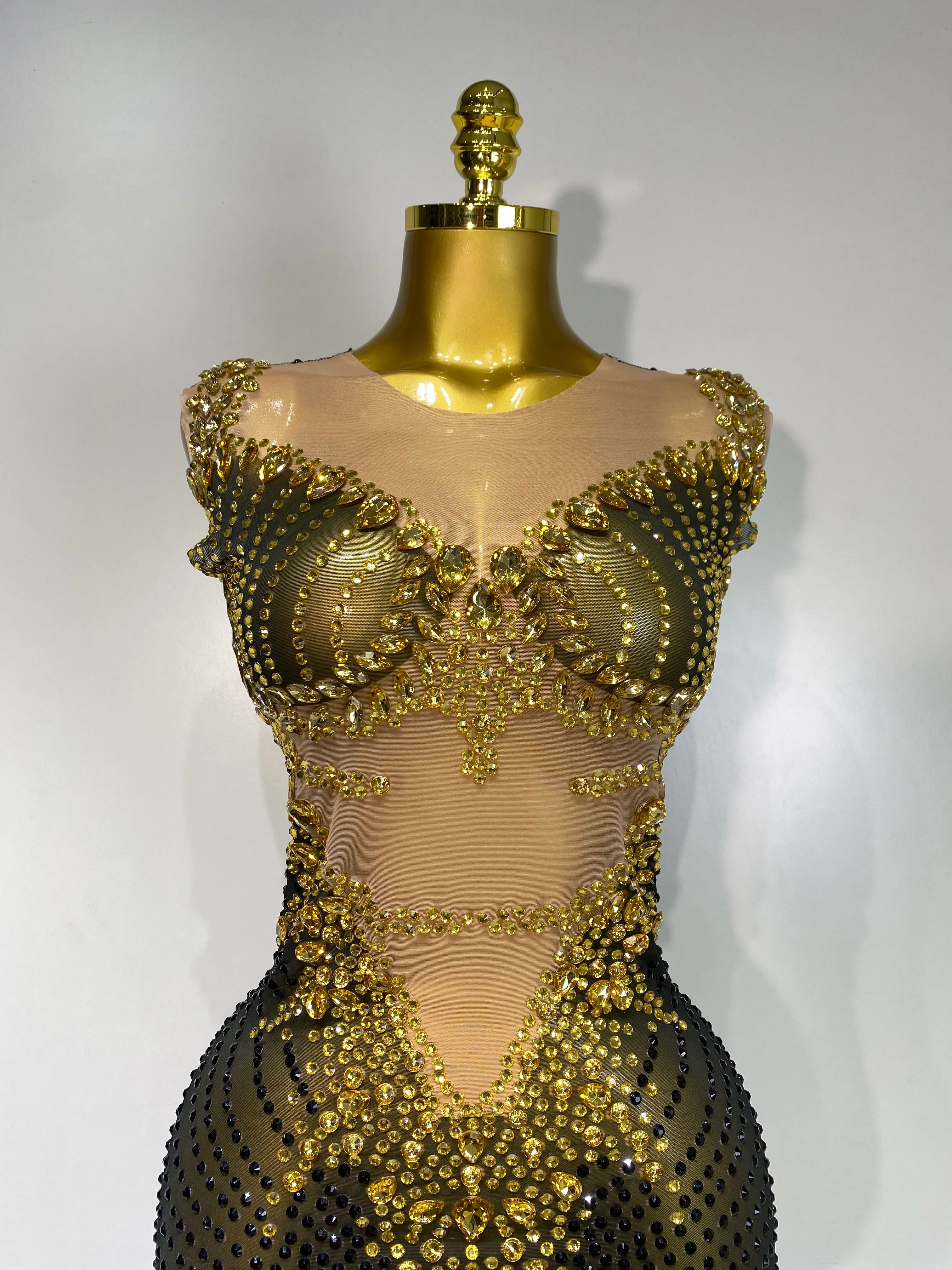 Women Sexy Sparkly Rhinestones Sleeveless Long Dress 2025 Club Birthday Celebrate Evening Photo Shoot Stage Performance Costume