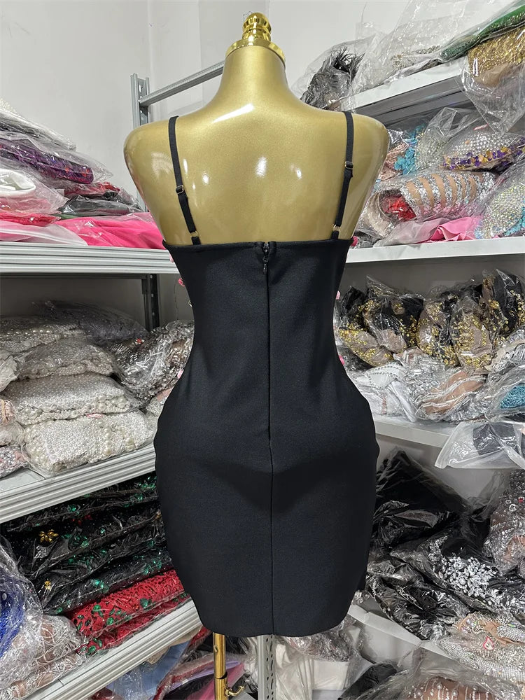 High Quality Women Sleeveless Sexy Strap Square Collar Florals Bodycon Mini Bandage Dress Celebrate Nightclub Party Outfit