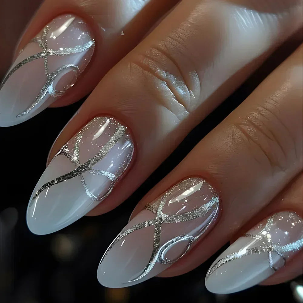 24Pcs Autumn Winter Matte Almond False Nails with Glue Rose Leaf Printing Nail Art Simple Full Cover Press on Acrylic Nails Tips
