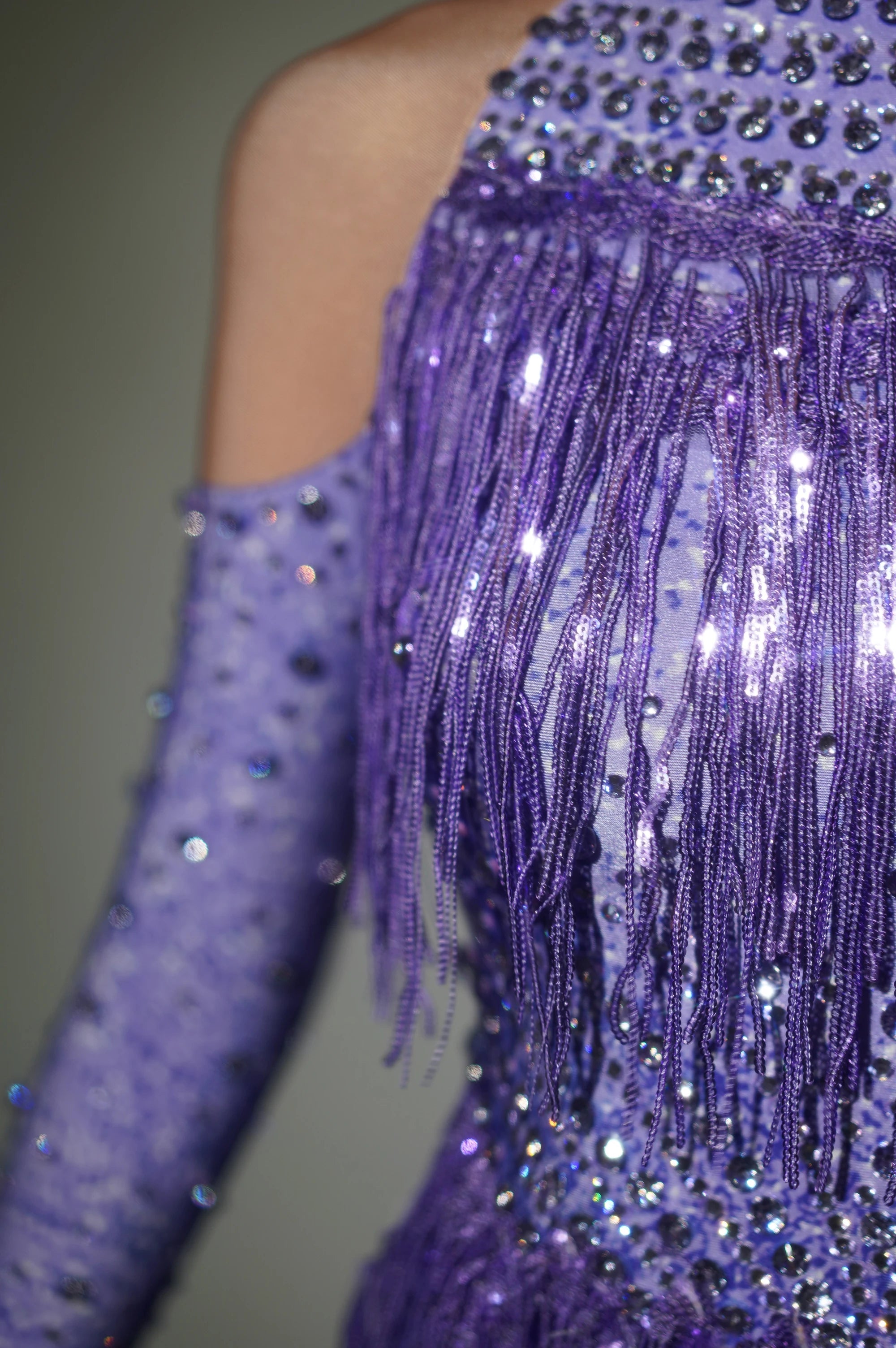 Purple Red Color Women Long Sleeve Sexy Shinning Sequins Tassel Bodycon Bodysuit Celebrate Nightclub Party Bar DancerStage Wear