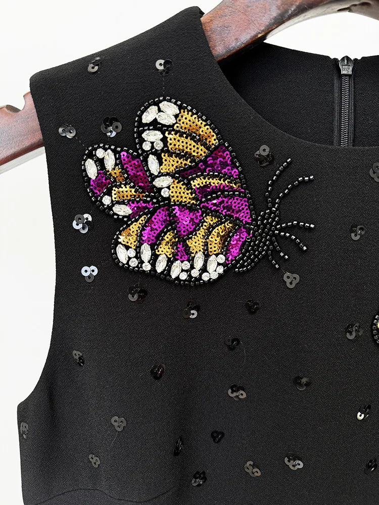 2025 New Spring Women Sleeveless Sexy O-Neck Beading Straight Mini Dress Girls' Birthday Party Celebrate Dress Wholesale