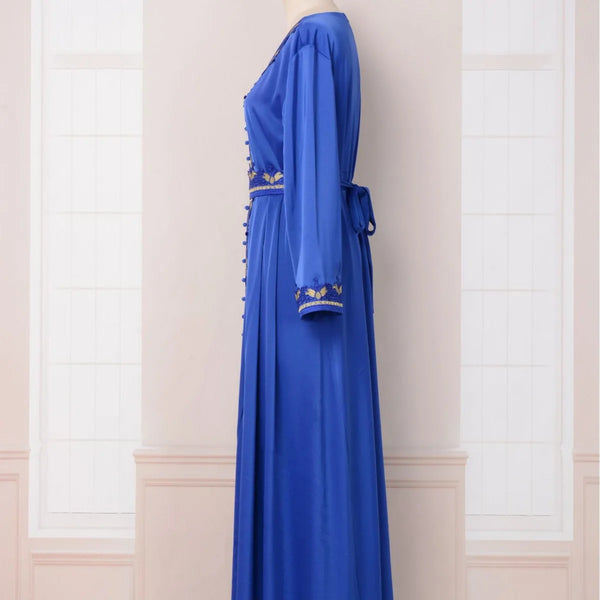 Abaya For Women Muslim Dubai New Embroiled Robe Blue V-neck Caftan Kaftan Party Ramadan Gurban Arab Abaya Elegant Women Clothing